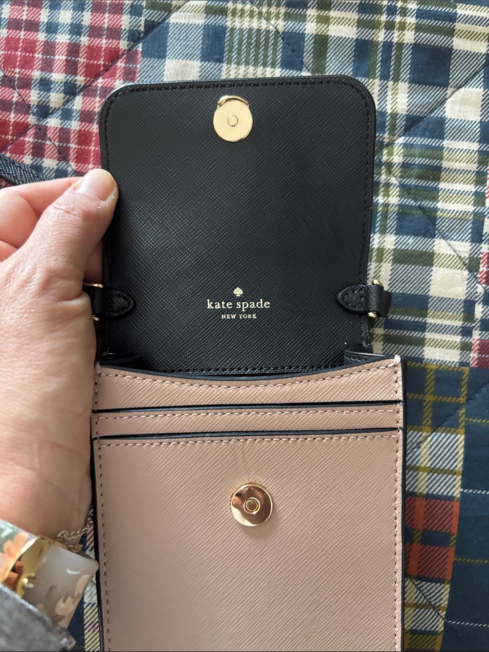 kate spade Two-Tone Crossbody Phone Pouch in Black & Blush - Picture 5 of 10